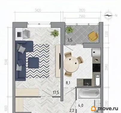 1-комн. квартира, 38.8 м&sup2;