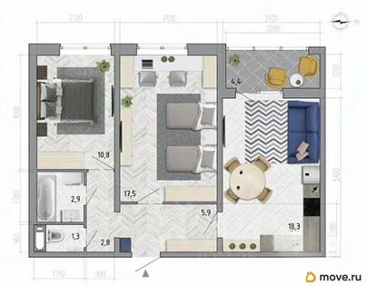 2-комн. квартира, 61.7 м&sup2;