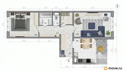 2-комн. квартира, 61.5 м&sup2;