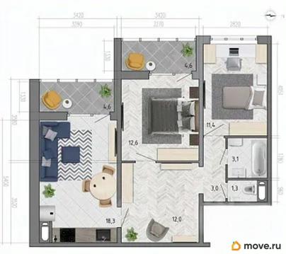 2-комн. квартира, 66.1 м&sup2;