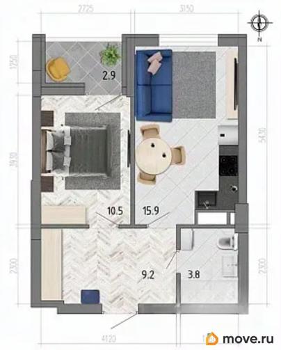 1-комн. квартира, 40.7 м&sup2;