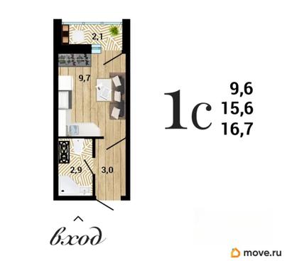 студия, 16.79 м&sup2;