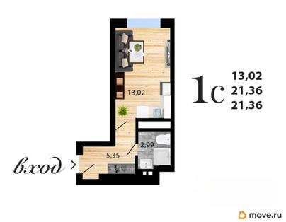 студия, 21.36 м&sup2;