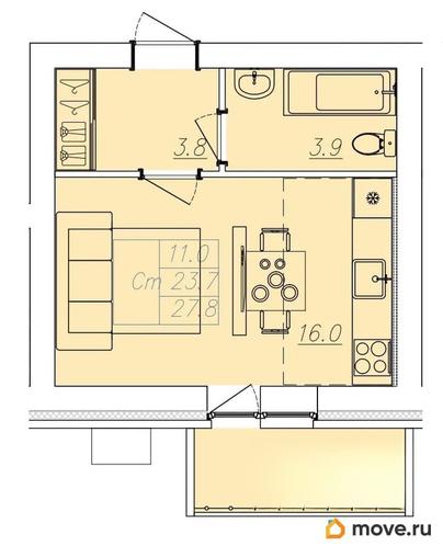 студия, 27.8 м&sup2;
