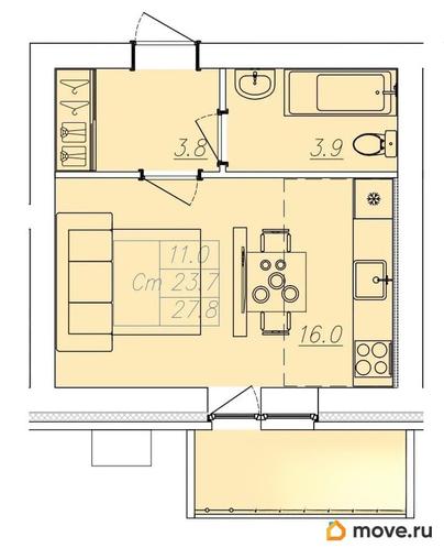 студия, 27.8 м&sup2;