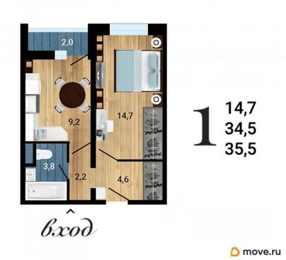 1-комн. квартира, 36.29 м&sup2;