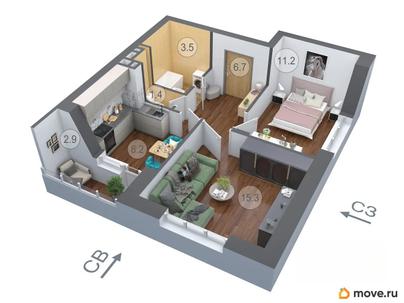 1-комн. квартира, 49.1 м&sup2;