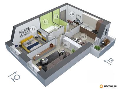 2-комн. квартира, 52.6 м&sup2;
