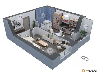 1-комн. квартира, 39.8 м&sup2;