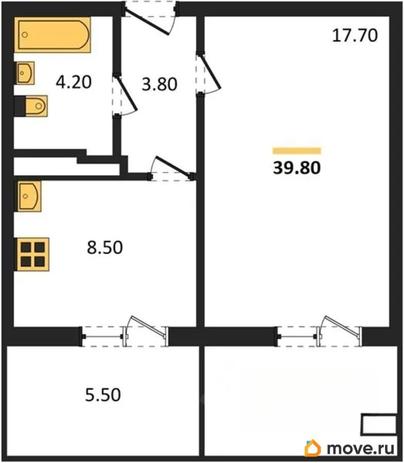 1-комн. квартира, 39.8 м&sup2;
