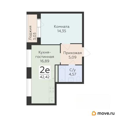 2-комн. квартира, 42.42 м&sup2;