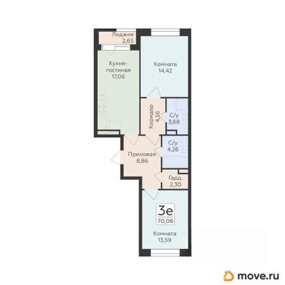 3-комн. квартира, 70.06 м&sup2;