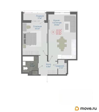 2-комн. квартира, 65.8 м&sup2;
