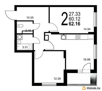 2-комн. квартира, 62.16 м&sup2;