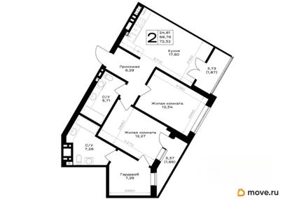 2-комн. квартира, 72.32 м&sup2;