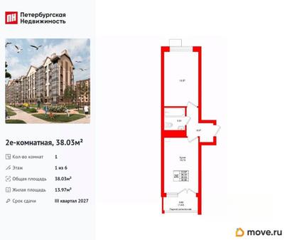 1-комн. квартира, 38.03 м&sup2;
