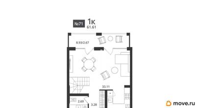 1-комн. квартира, 61.61 м&sup2;