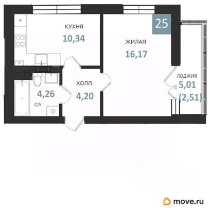 1-комн. квартира, 37.48 м&sup2;