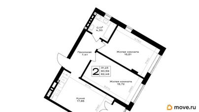 2-комн. квартира, 62.46 м&sup2;