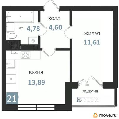 1-комн. квартира, 36.45 м&sup2;
