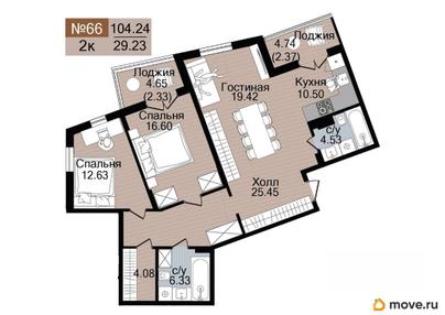 2-комн. квартира, 104.24 м&sup2;