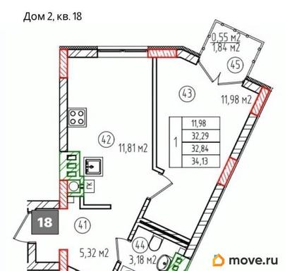 1-комн. квартира, 34.13 м&sup2;