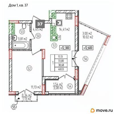 1-комн. квартира, 48.03 м&sup2;