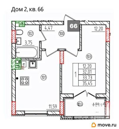 1-комн. квартира, 35.45 м&sup2;