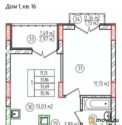 1-комн. квартира, 35.96 м&sup2;