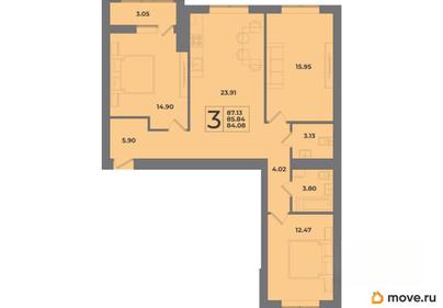 3-комн. квартира, 87.13 м&sup2;