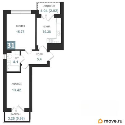 2-комн. квартира, 52.08 м&sup2;