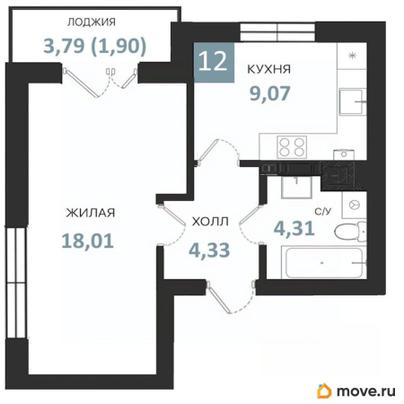 1-комн. квартира, 37.62 м&sup2;