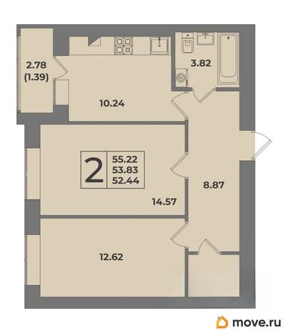 2-комн. квартира, 53.83 м&sup2;