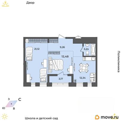 2-комн. квартира, 61 м&sup2;