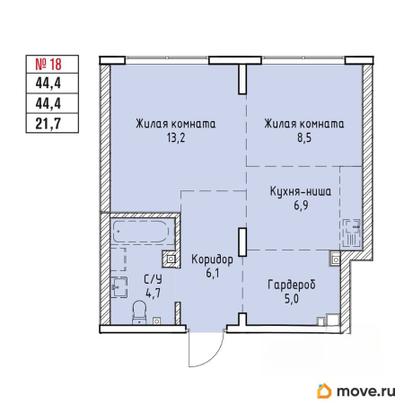 2-комн. квартира, 44.4 м&sup2;