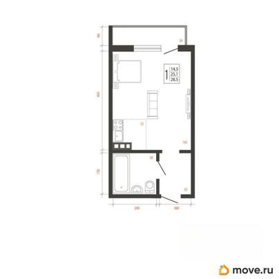 1-комн. квартира, 28.5 м&sup2;