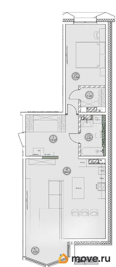 2-комн. квартира, 76.28 м&sup2;
