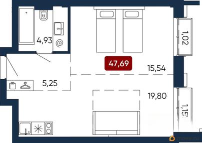 1-комн. квартира, 47.69 м&sup2;