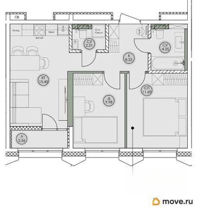 1-комн. квартира, 54.42 м&sup2;