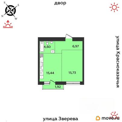 1-комн. квартира, 44.66 м&sup2;