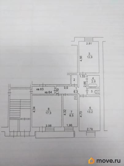 3-комн. квартира, 63.5 м&sup2;