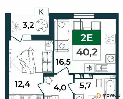 2-комн. квартира, 40.2 м&sup2;