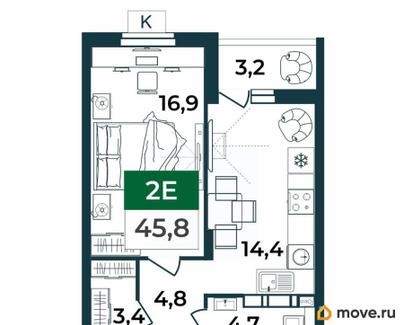2-комн. квартира, 45.8 м&sup2;
