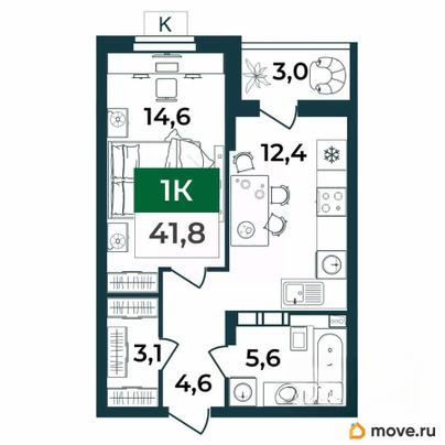 1-комн. квартира, 41.8 м&sup2;