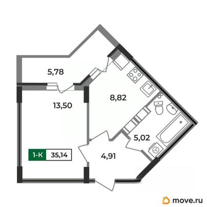 1-комн. квартира, 35.14 м&sup2;