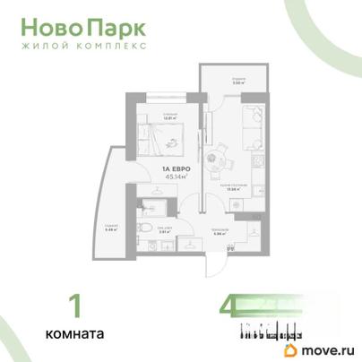 1-комн. квартира, 45.14 м&sup2;