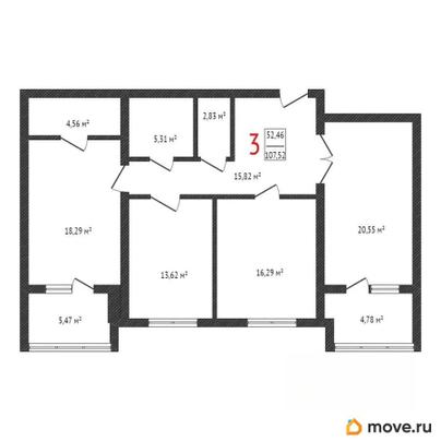 3-комн. квартира, 99.82 м&sup2;