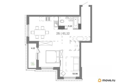 2-комн. квартира, 61.12 м&sup2;