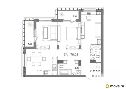 3-комн. квартира, 76.28 м&sup2;