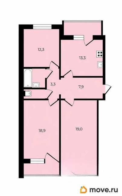 3-комн. квартира, 76.7 м&sup2;